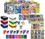 Totem World Pokemon Premium Collection 100 Cards with Tag Team GX Mega EX Trainer or Shining Holo, 10 Rares, 4 Booster Packs, 100 Protector Sleeves, Card Case, Deck Box and Figure