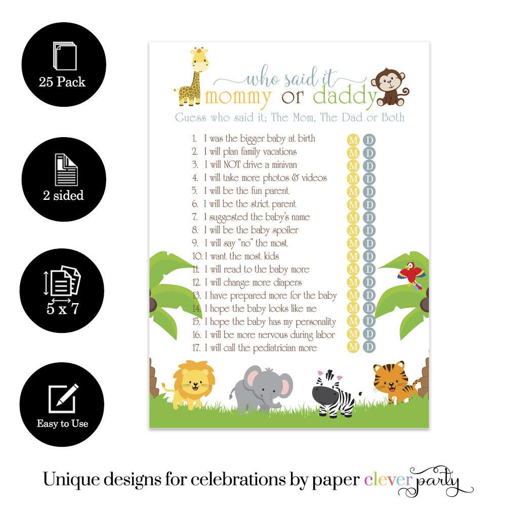 Jungle Baby Shower Games Guess Who Mommy Or Daddy Trivia Cute Animal