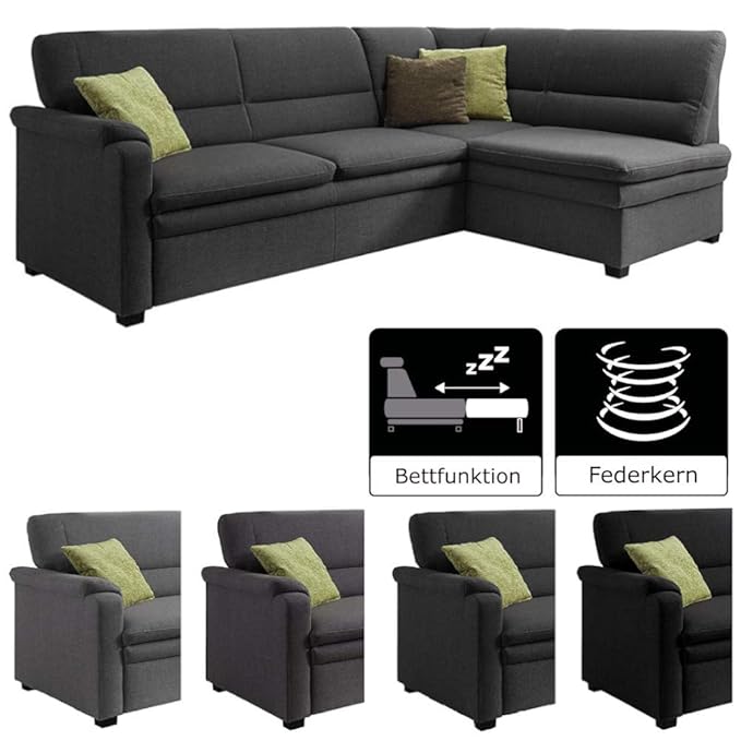 Cavadore Ecksofa Pisoo / Eckcouch mit Schlaffunktion / L-Sofa mit hochwertigem Federkern im klassischen Design / Ottomane rec