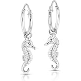 AeraVida Charming Seahorse Charm on Sterling Silver Hoop Earrings | Stylish Sterling Silver Hoop Earring for Women | Jewelry Gift