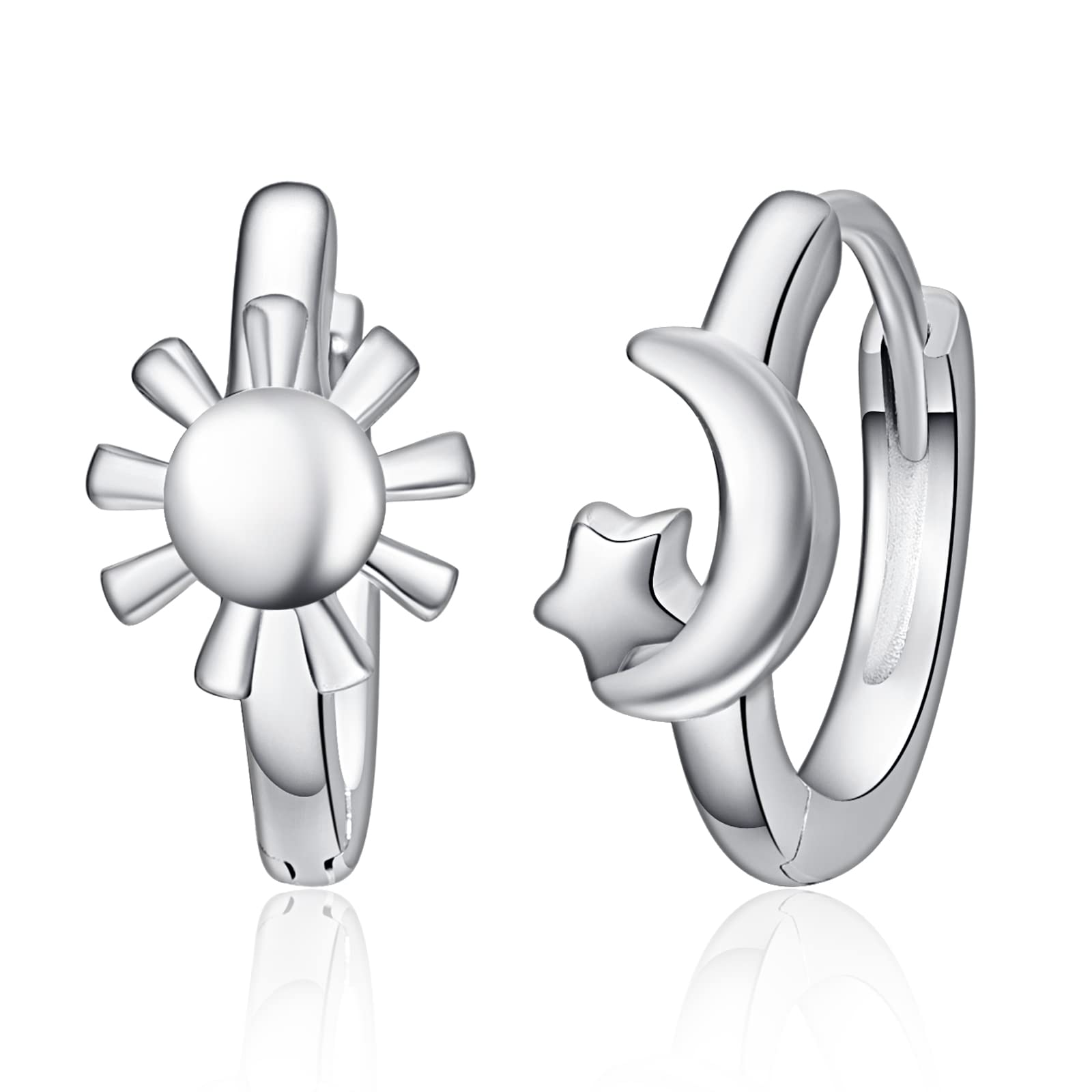KINGWHYTE Sun and Moon Hoop Earrings 925 Sterling Silver Dangle Drop Earrings Jewelry Gifts for Girls Women Mum Daughter