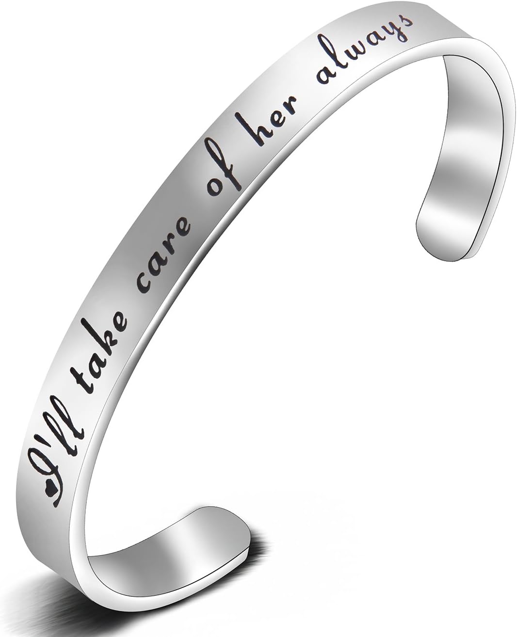 ZISEI Gift for Mother In Law I'll Take Care of Her Always Cuff Bangle Bracelet Mother's Day Gifts Wedding Gifts Mother in Law Jewelry(Silver I'll take care)