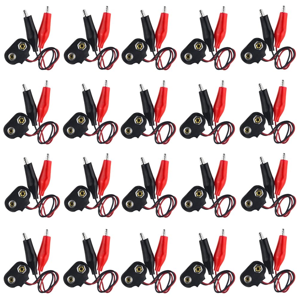 WMYCONGCONG 20 PCS 9v Battery Clip Connector with Dual Alligator Clips 9v Battery Snap Connector to Dual Alligator Clips Cable 15cm