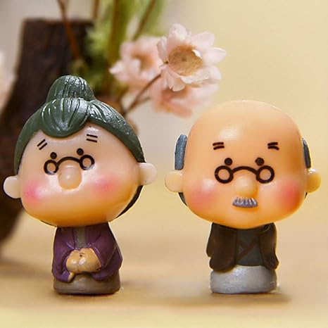 wondergirls Remarkable 2 Pcs Old Granny Miniatures Fairy Garden Home Desktop Decor Doll House Resin Crafts(None Purple Old Man + Brown Old Man)