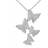 XINSHUN Real 925 Sterling Silver Long Zircon Butterfly Necklaces Pendant Fashion Sterling Silver Jewelry Statement Chain Necklace for Women Ladies Girls Gifts