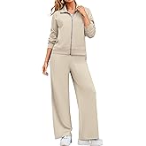 Glamaker Womens 2 Piece Sweat Sets Long Sleeve Zip Up Wide Leg Sweatsuits Travel Sets Athletic Track Suits Fall Outfits