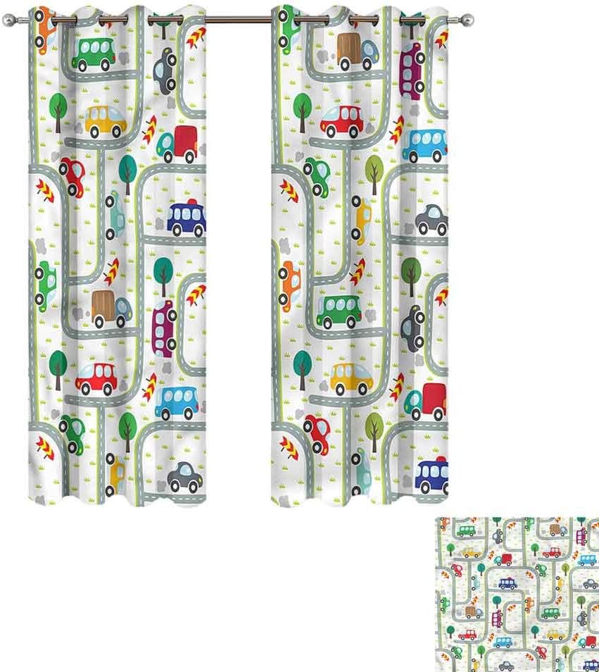 Cash Hoover Kids Curtain Cars,Cute Children on Traffic,for Bedroom,Nursery,Living Room 26" Wx62 L,2 Panels
