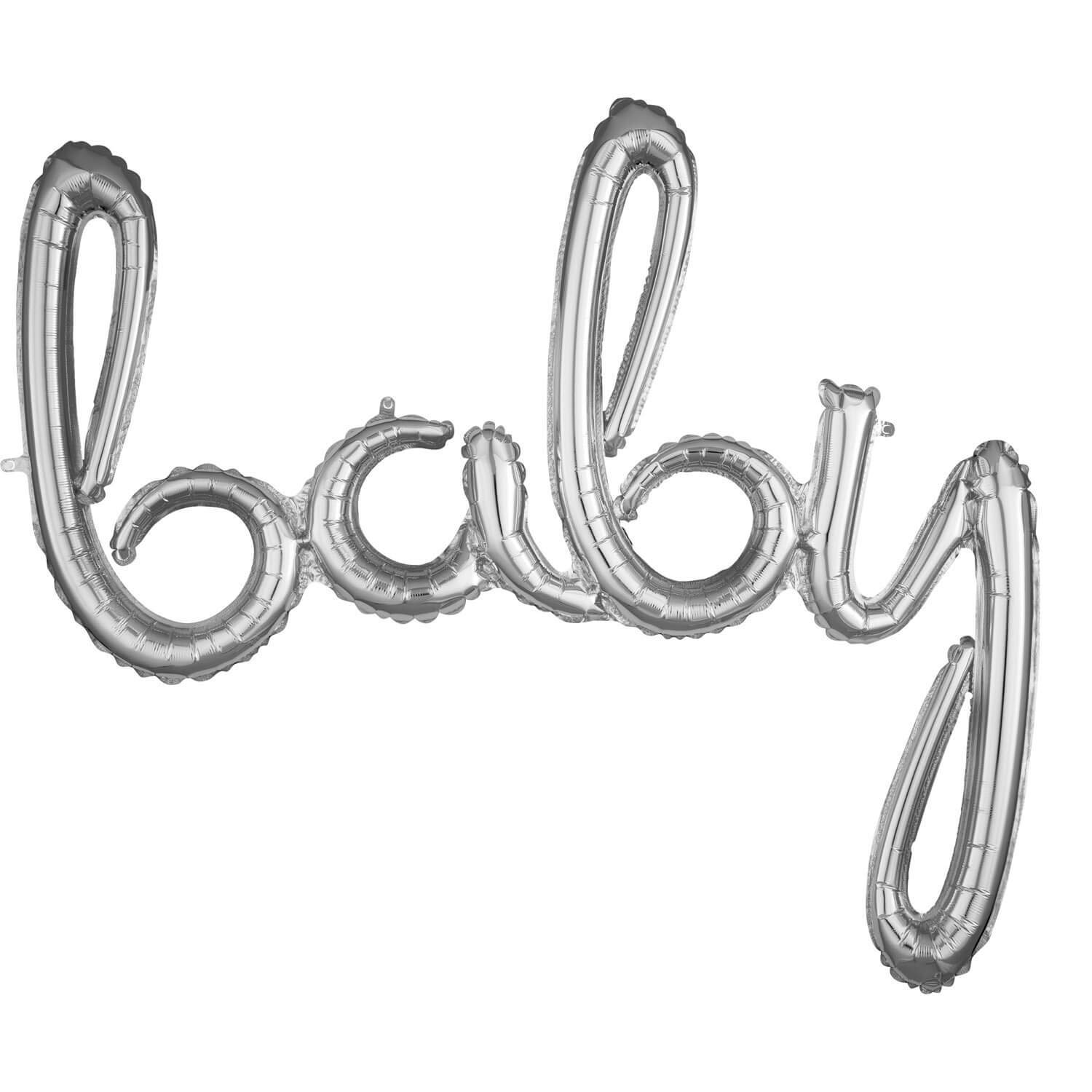 Amscan 3668811 Script Phrase: 'Baby' Silver