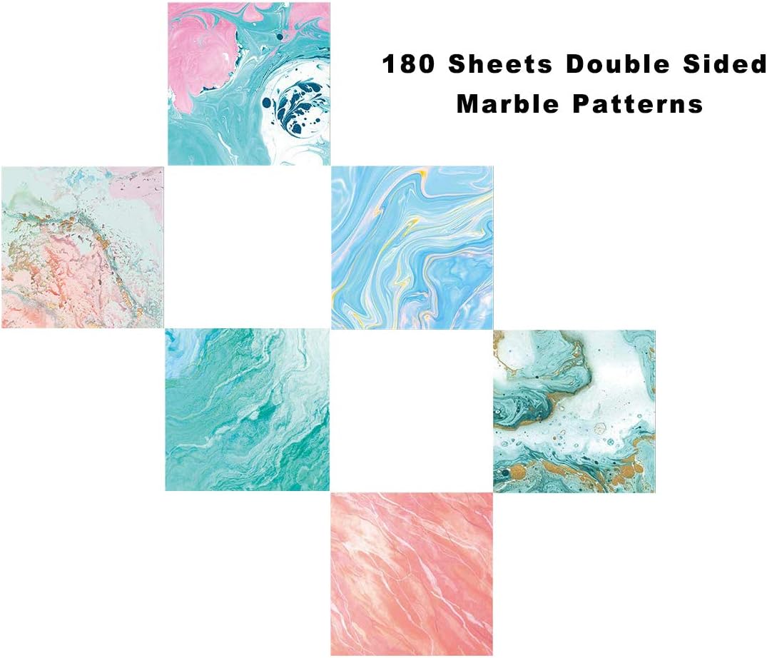 Origami Paper 180 Sheets Craft Folding Double Sided Paper Marble Pattern Premium Quality Paper for Kids Arts and Crafts 6x6