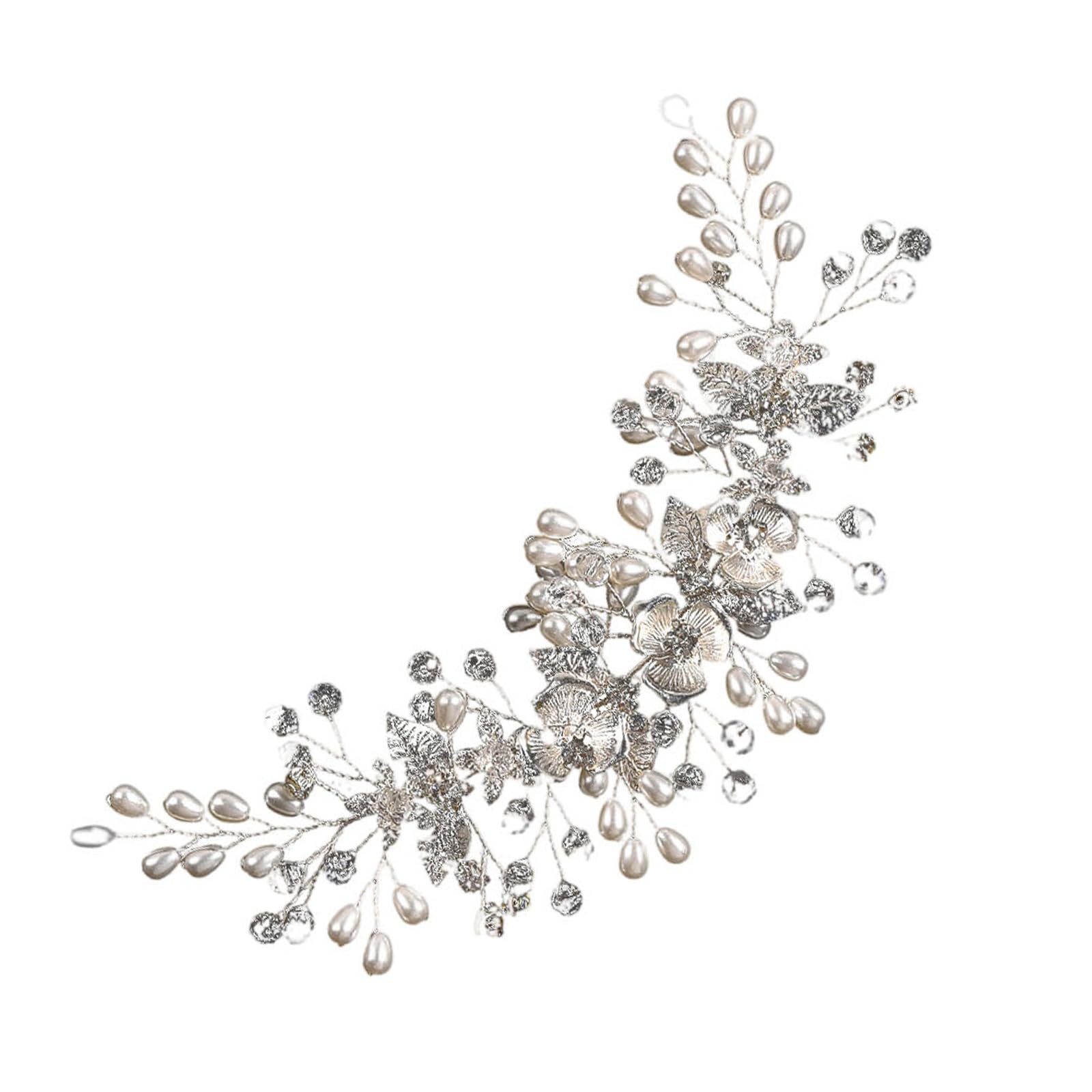 Flower Bride Wedding Hair Vines, Silver Rhinestone Flower Leaf Headpieces, Bridesmaid Hair Clip Tiara, Crystal Bridal Hair Accessories for Women and Girls