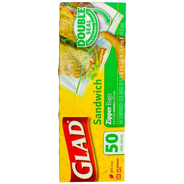 GLAD FOOD STORAGE ZIPPER SANDWICH BAGS 50 COUNT BOX (PACK OF 3)