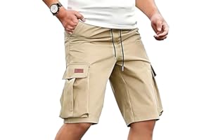 Cargo Shorts for Men Elastic Waist Drawstring Hiking Short Pants Summer Resort Wear Athletic Outdoor Short with Multi Pockets