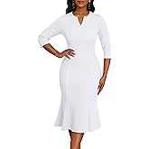 Nmoder Womens Wedding Guest Dress|Cocktail Mermaid Bodycon Church Fishtail Midi Dresses 3/4 Sleeve V-Neck