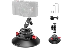NEEWER 6"/15.2cm Suction Cup Mount with Ball Head Magic Arm, Metal Suction Cup Mount on Car Windshield Dash for Action Camera