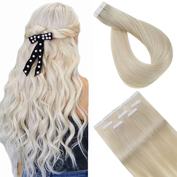 Easyouth 18inch Platinum Blonde Hair Extensions Tape in