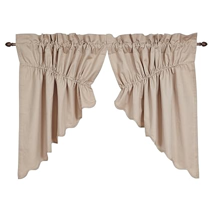 VHC Brands Charlotte Solid Natural Scalloped Prairie Swag Set, 36x36x18