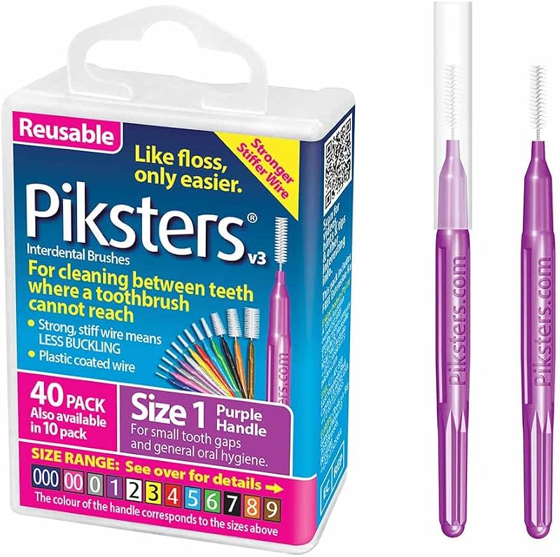 Piksters Interdental Brushes Size 1, 40 pk with Connector Cap, Gum Safe