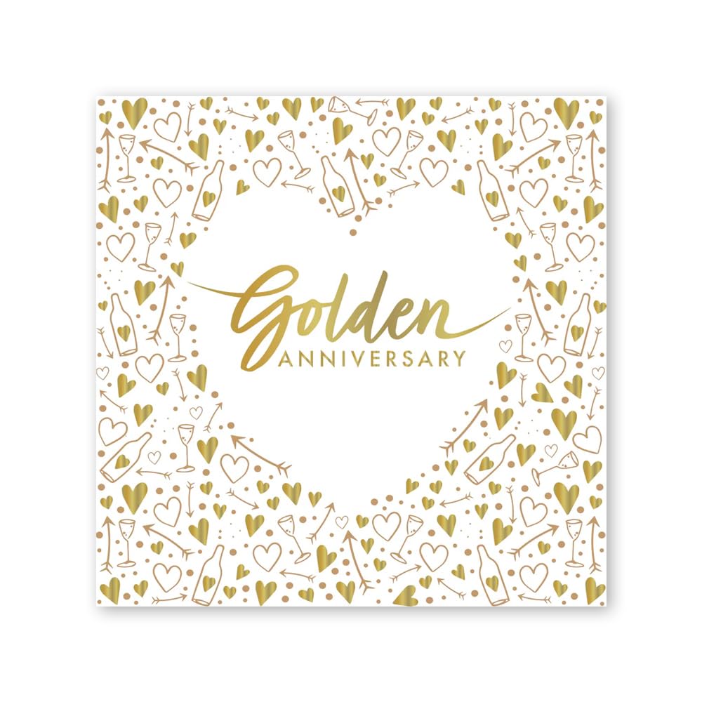 Anniversary House Golden Anniversary Tableware – 16 Disposable 3-Ply Paper Lunch Napkins, Foil-Stamped, 33 × 33 cm (J044)