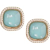 MINACHI Green Faceted Teardrop Stud Earrings for Women, Emerald-Tone Look, Lightweight Vintage-Inspired Studs