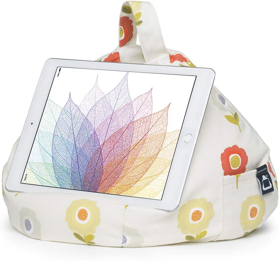 iPad Pillow & Tablet Stand - Securely Holds Any Size Tablet, eReader or Book Upto 12.9 inches, Hands Free Comfort at Any Angle on Any Surface - Flower, by iBeani