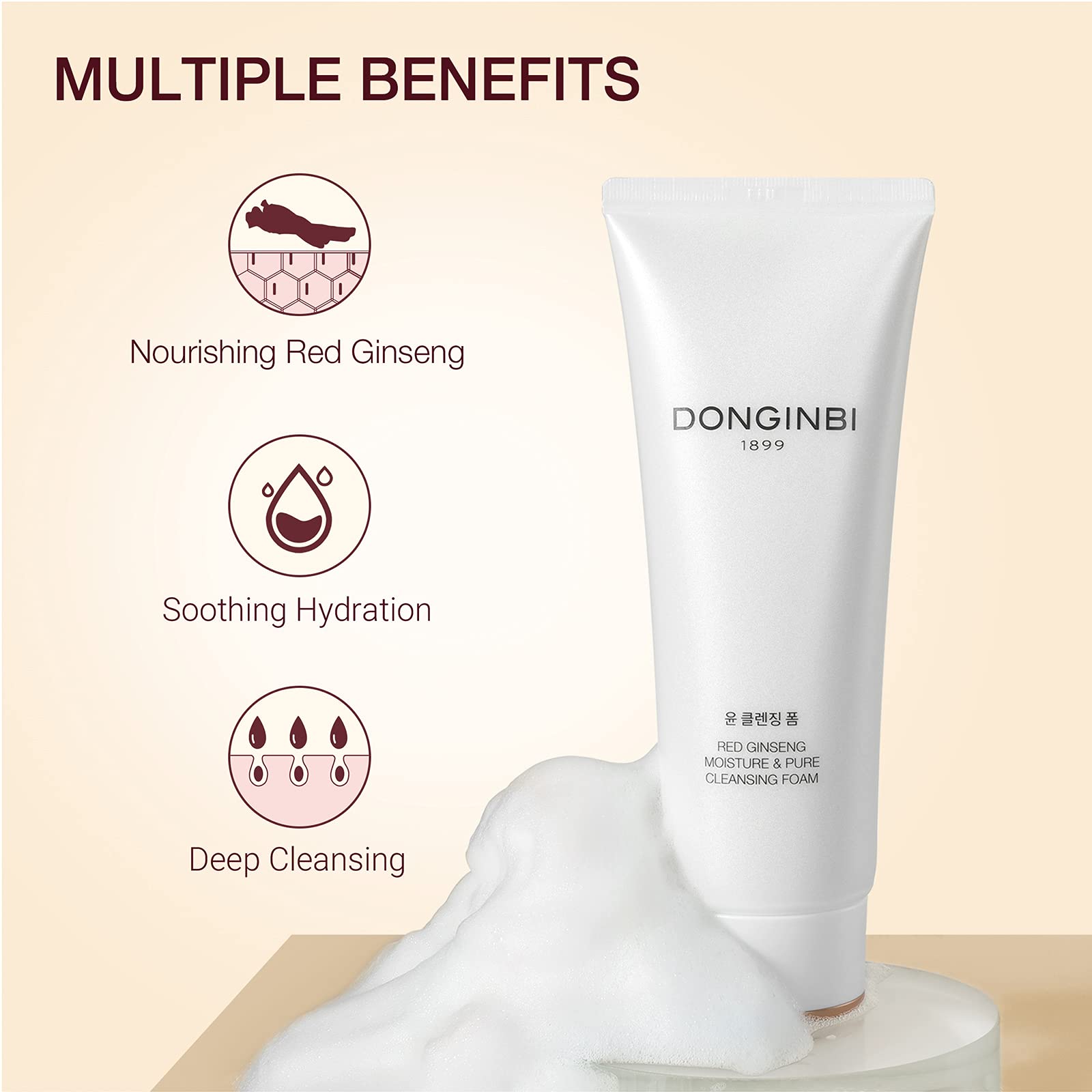 Donginbi Red Ginseng Moisture & Pure Cleansing Foam, Hydrating Face Wash with Red Ginseng Extract, Non-Irritating, Lightweight & Creamy Daily Face Cleanser by Korea Ginseng Corp - 5.07 Oz