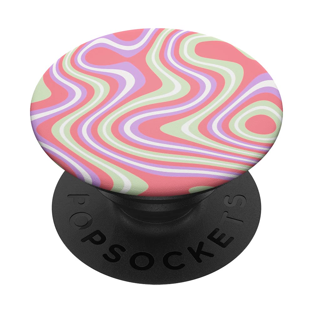 Pink Purple Green 70s Swirl Abstract Art Design Pattern PopSockets Swappable PopGrip