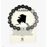 Kartini Studio Natural Stone Alaska Bracelet, Lava, Jasper, and Larvikite Jewelry, Men's Bead Bracelets