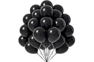 FOTIOMRG Black Balloons - 12 inch, 50 Pack Latex Party Balloons for Birthday, Graduation, Baby Shower, Halloween, Father's Day - Includes Black Ribbon