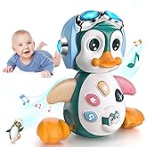 MOONTOY Musical Penguin Crawly Baby Toys 0-3-6 6-12 Month, Infant Light Up Tummy Time Dancing Moving Walking Crawling Toys, B