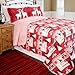 Christmas Quilt Bedspreads 3 Piece Set - Bedspread Coverlet and Holiday Pillow Shams - Premium Quality Microfiber Red and White Bed Covers with Reindeer and Christmas Tree Design