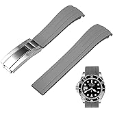 Juntan 18mm 20mm 21mm 22mm Curved End Rubber Watch Band, Tapered Silicone Curved Replacement Watch Strap for Men Women with Classic Diving Buckle