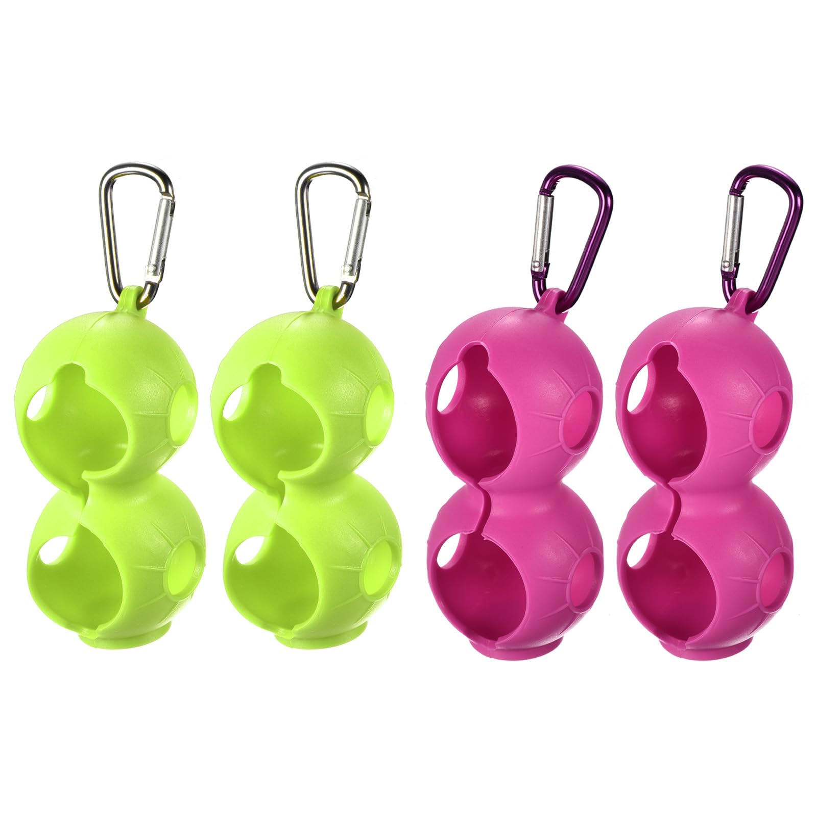 PATIKIL Golf Ball Holder, 4 Pack Silicone 2 Balls Carrier Protective Portable Sleeve with Buckle for Golf Bag Belt, Rose Red, Green