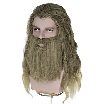 Amazon Com Missuhair Men Long Beard Wig Curly Golden Brown Hair