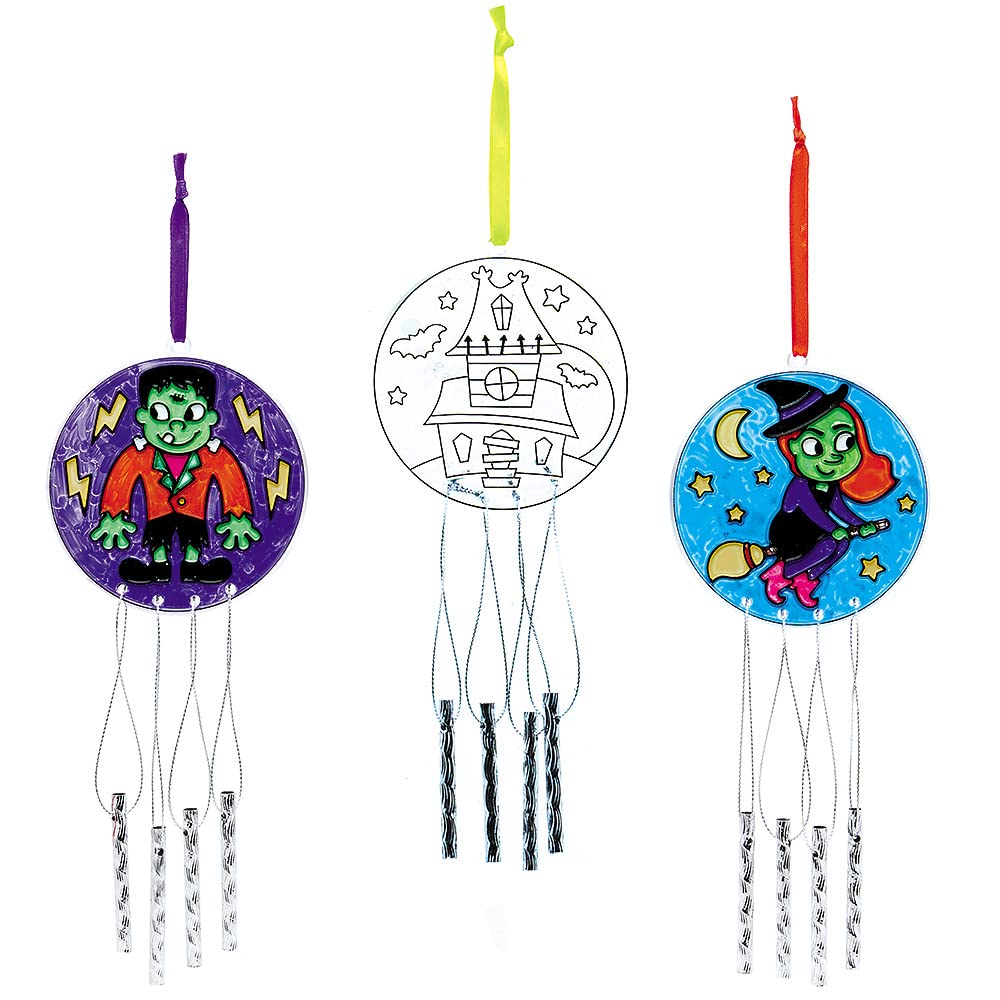Baker Ross FX220 Halloween Suncatcher Windchimes - Pack of 3, Garden Halloween Decorations, Kids Painting Craft Decorations