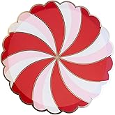 Christmas Peppermint Candy Plates by Bonjour Fete | Small Disposable Paper Christmas Plates, Scalloped Design, Perfect for Holidays | 8.5" (8 Pack)