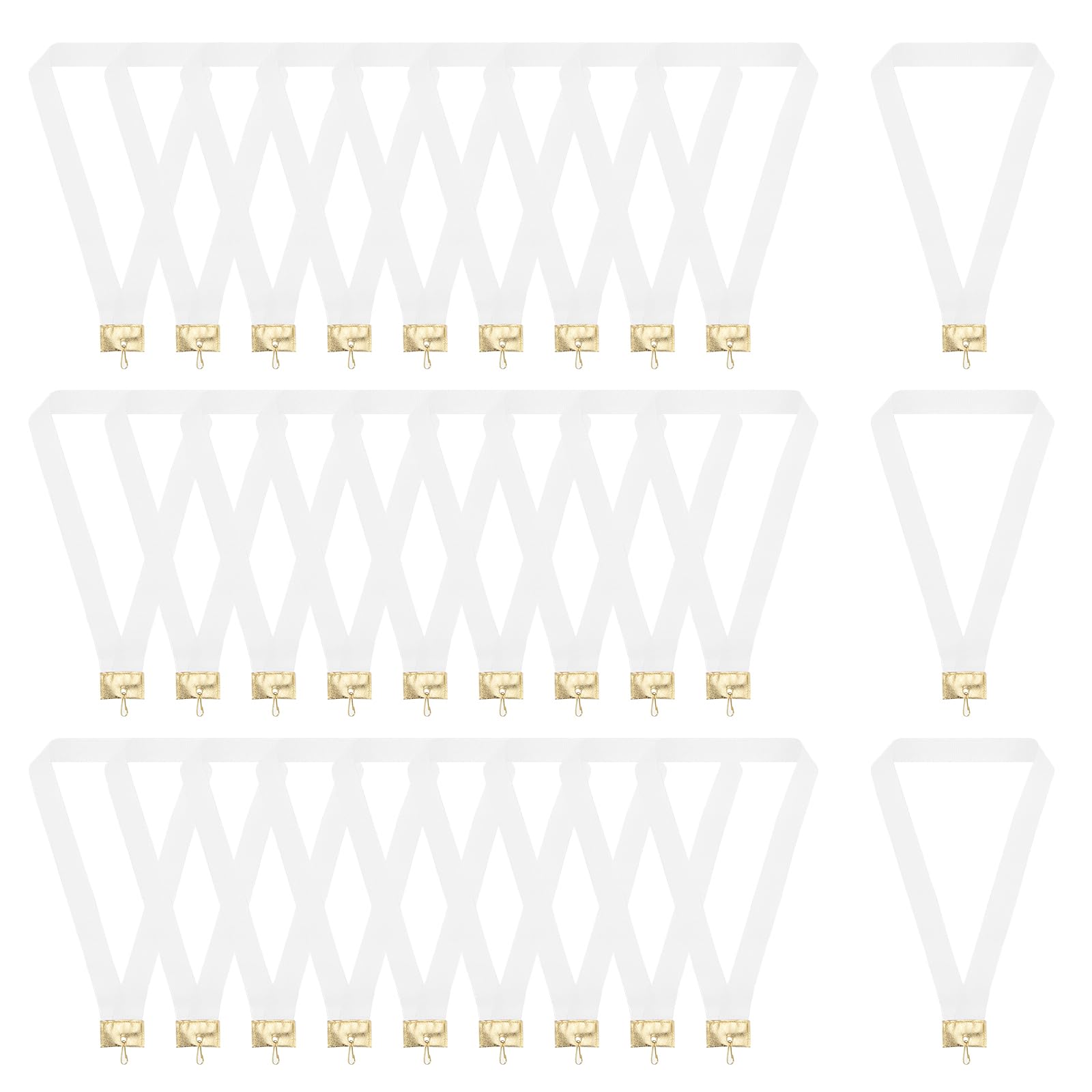 PATIKIL Award Neck Ribbons with Snap Clips, 30 Pcs Polyester Striped Medal Lanyards Ribbon with Leather Head Design for Competitions Sports Meetings Sports Party, White