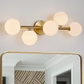 Modern Bathroom Vanity Light Fixtures,LED Brushed Gold Wall Sconce Lighting | 5 Lights Milk Glass Globe Vanity Light,Brushed