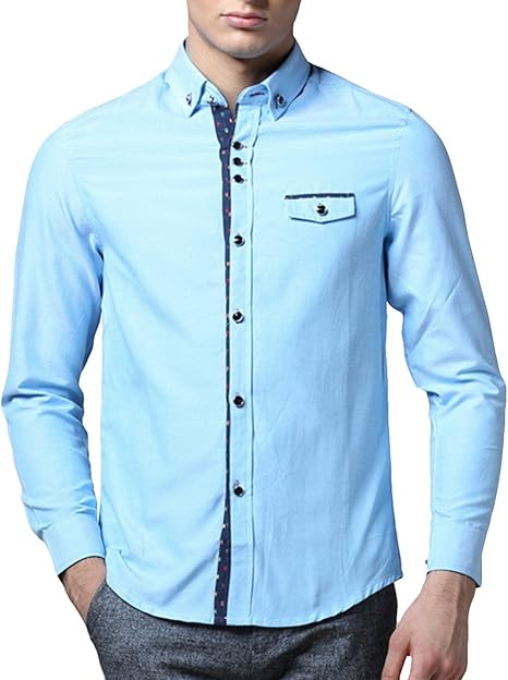 Amazon Mstop メンズ シャツ ワイシャツ 長袖 シンプル ビジネス 通勤 男可愛い 流行 春秋 オリジナル デザイン ブルー M シャツ 通販