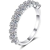 yoalincy Moissanite Rings for Women Moissanite Wedding Band 925 Sterling Silver with 18K White Gold Plated Eternity Bands for Women 1.0 Carat D Color VVS1 Stackable Lab Created Diamond Band Ring