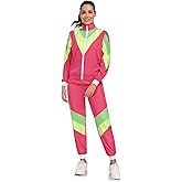 Cuteshower Women 80s Tracksuit Costume for Retro Hip Hop Windbreaker Costumes for Halloween