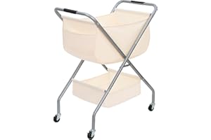 STORAGE MANIAC Collapsible Laundry Cart with Wheels 31.5"H Rolling Laundry Hamper Clothes Basket with Wheels, Canvas Liner Sturdy Steel Frame Folding for Small Narrow Space Easy Storage, Beige