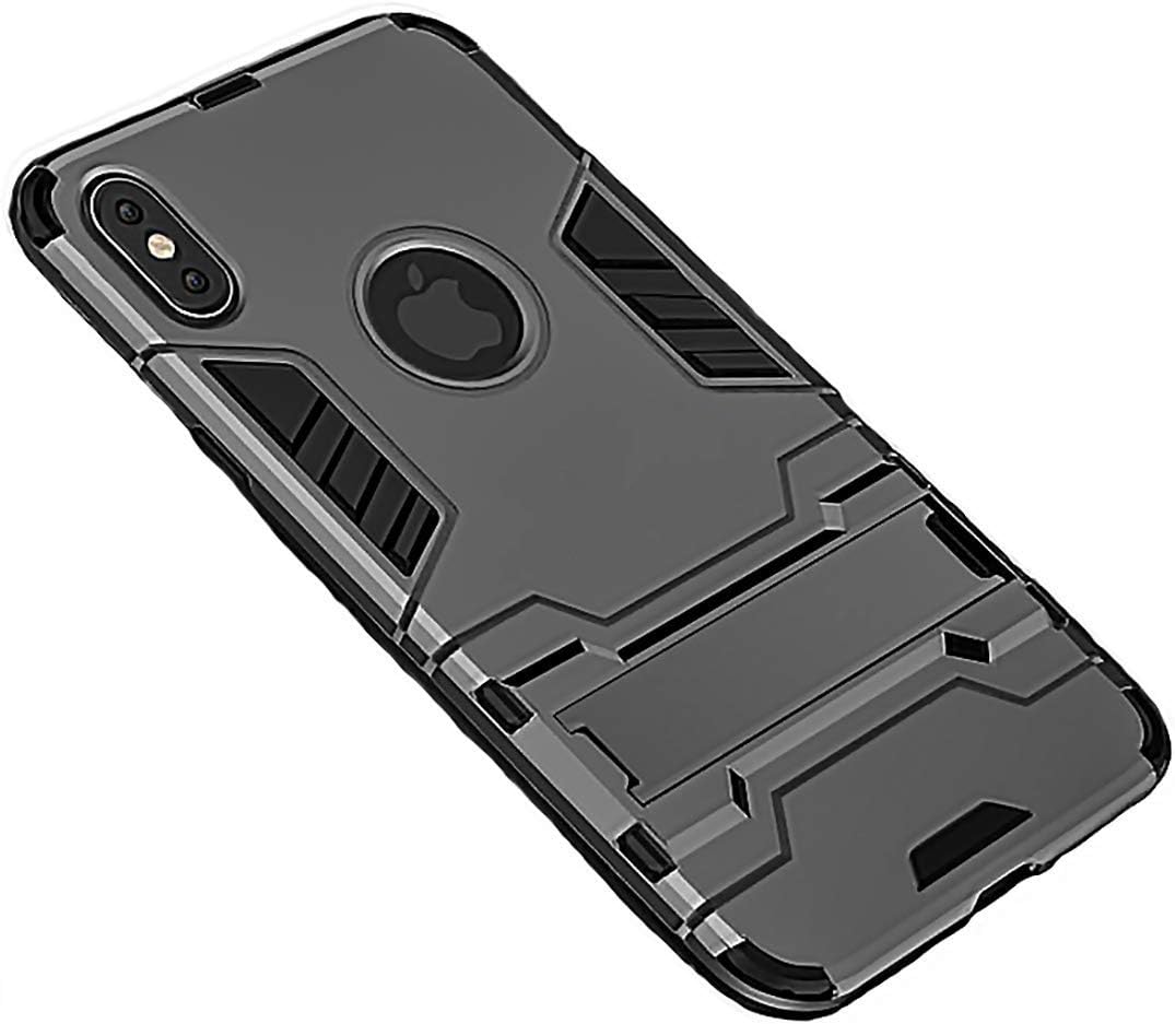 Power Armor Super Bat Hero Man Maximum 360 Full Protection Stand Anti Knock Hybrid Case for iPhone X 7 8 6 6s Plus XS (Grey, iPhone X XS)