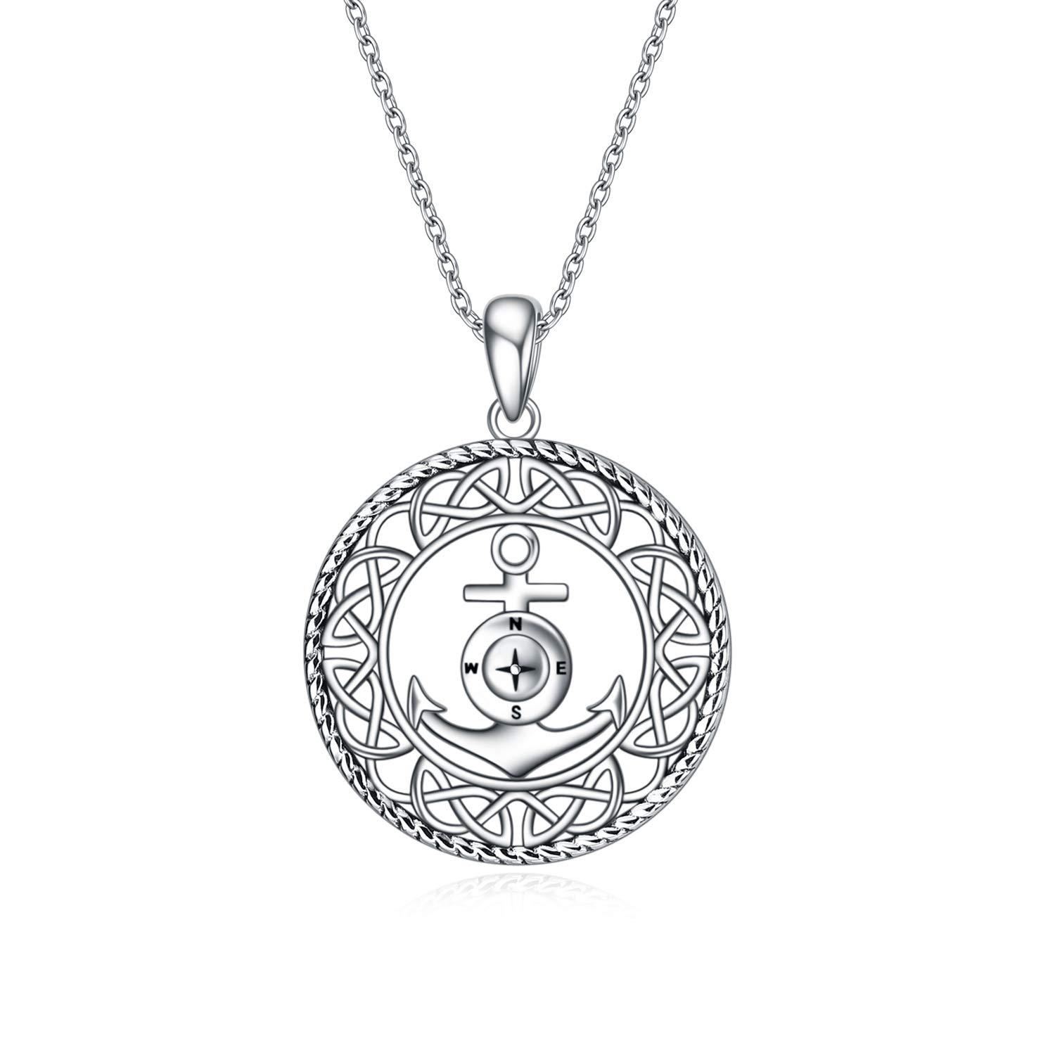 VENACOLY Compass Pendant Necklace Sterling Silver Anchor Pendant Celtic Jewellery for Women Men Gifts