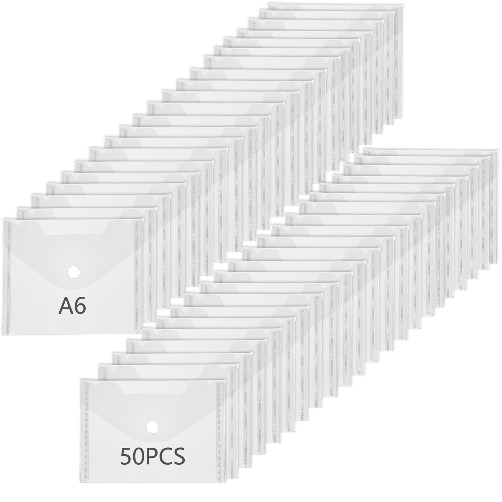 SHUESS 50 Pcs Plastic Wallets A6 - A6 Envelopes - Small Plastic Wallets - Clear Folders for Paperwork for Home, Office, School