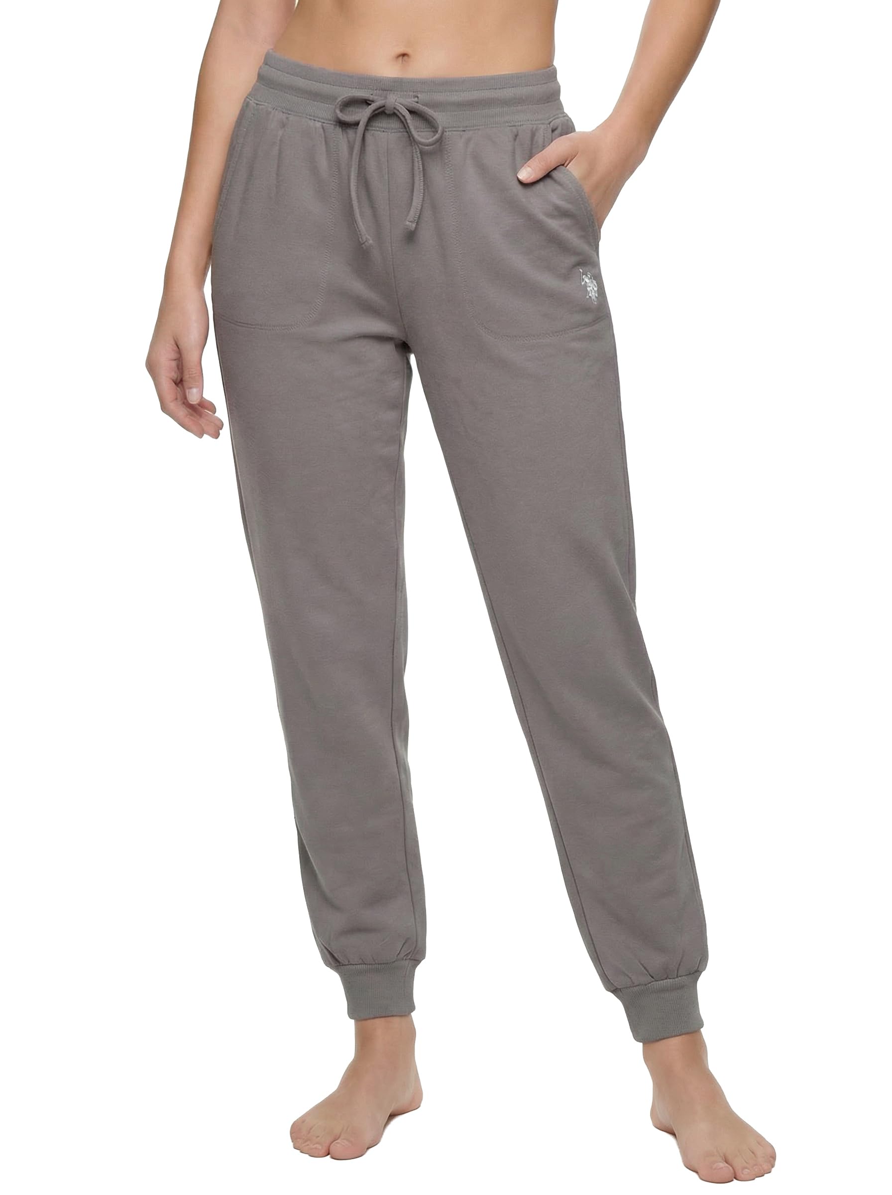 U.S. Polo Assn. Sweatpants for Women Soft Fleece-Backed Jersey Knit, Womens Joggers with Pockets (Charcoal Grey, Medium)