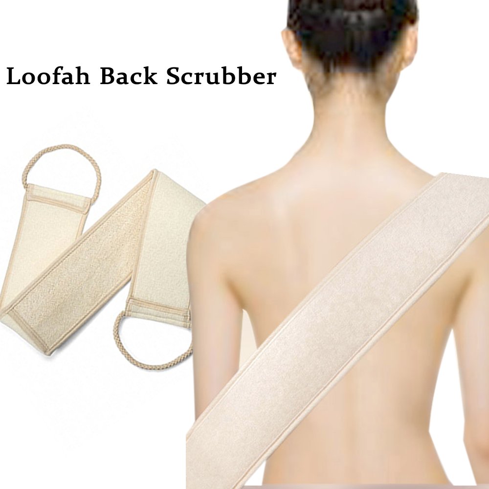 Loofah Back Scrubber &Soft Bath Body Brush with Long Non-slip Bamboo Handle Massage Brush Exfoliating Skin Care-Bath Brush,Charcoal Fibre Facial Cleasing Brush,Anti Cellulite bath Shower Brushing