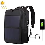 14W Solar Panel Power Backpack Laptop Bag with Handle and USB Charging Port(Black)