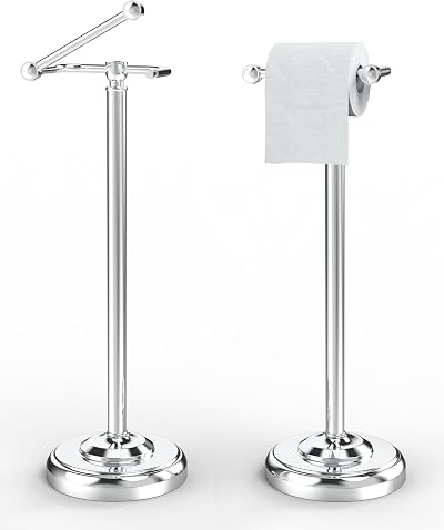 WZRUA Free Standing Toilet Roll Holder Chrome Stainless Steel Double Post