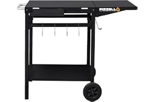 PIZZELLO Garden Cart 2 Layers Grill Cart for Outdoor Foldable Shelf Worktable Outside Kitchen Pizza Oven Stand Trolley with H