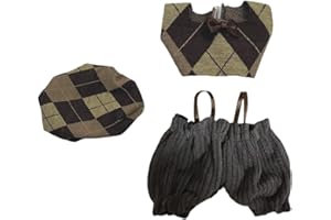 BALABOLA Clothes for 17cm Doll(Clothes Only)– 3-Piece Set Checkered Beret Hat, Vest, and Suspenders Pants for a Unique Dressed-Up Look – Fashion Handmade Outfit Accessories for Doll